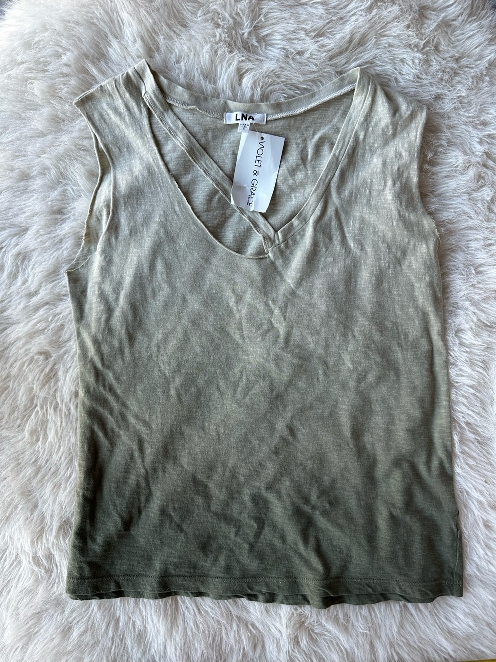 LNA Olive Ombre Medium Scoop V-Neck Tank made in USA